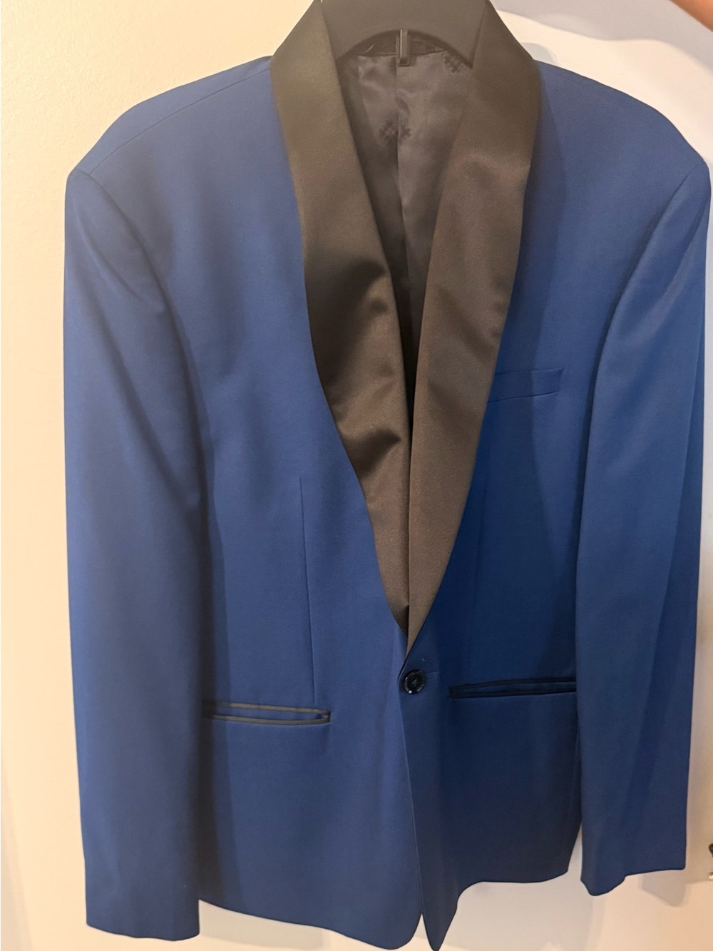 Ryan Seacrest Distinction Royal Blue Tuxedo Jacket with Black Satin Shawl Collar